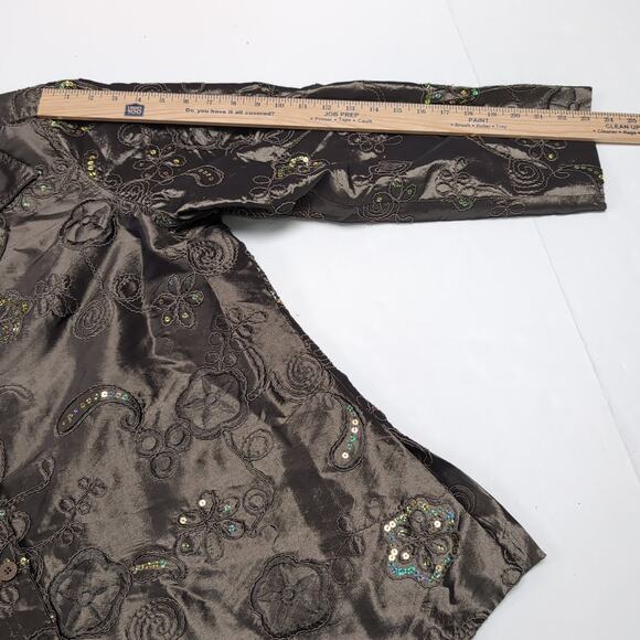 Susan Graver Sequin Embroidered Jacket Women's Plus Size 1X Green/Brown Dressy - Picture 12 of 16